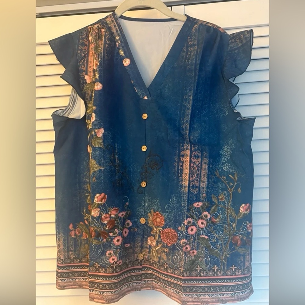 Spring Special: Emily Rose Blue Floral Button-Down Blouse